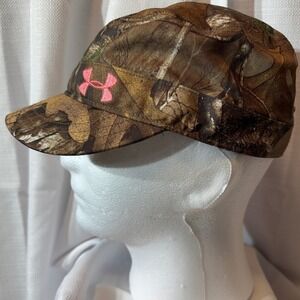 Under Armour Womens RealTree Hunting Camo Cadet Hat Pink Logo Adjustable Cap